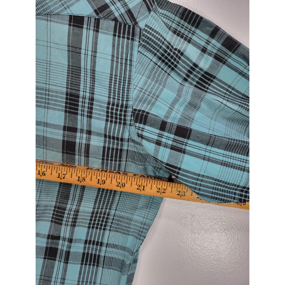 Wrangler Cowboy Cut Western‎ Shirt Mens 16-35 Turquoise Black Plaid Pearl Snap - Picture 6 of 7